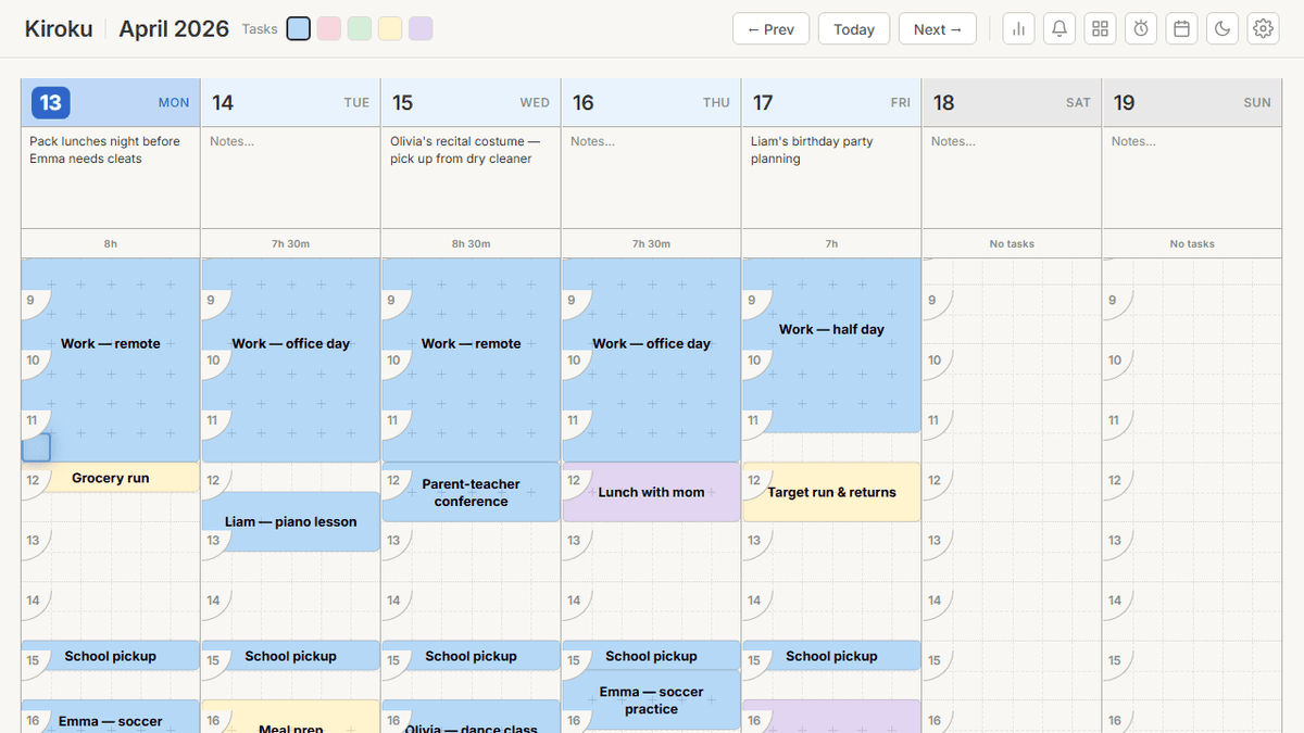 Kiroku planner interface